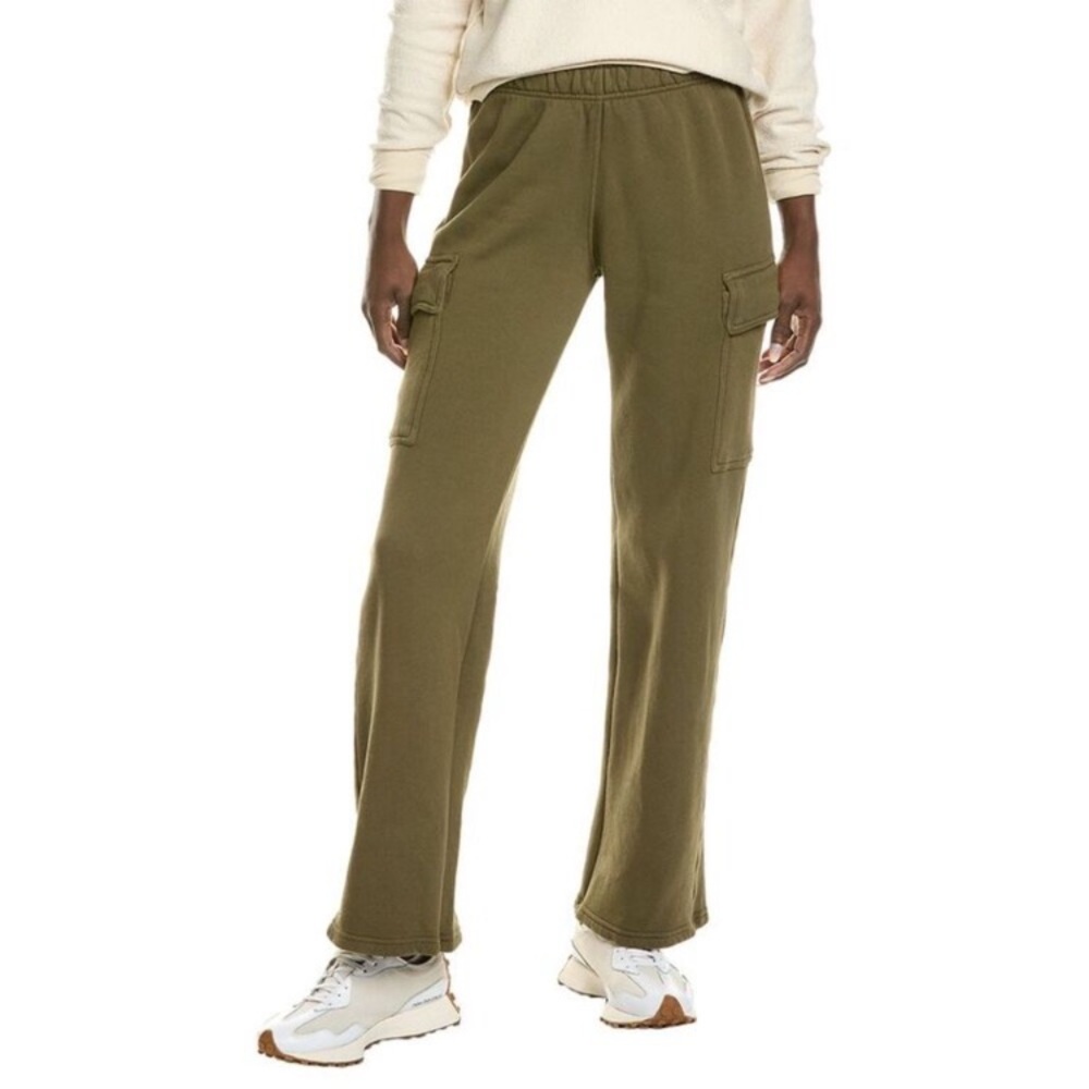 Perfectwhitetee Fleece Cargo Wide Leg Sweatpant olive green size XS